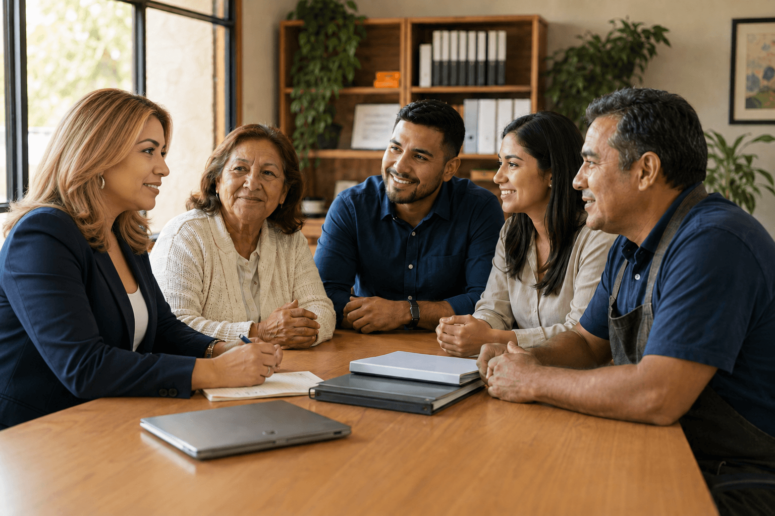 A Normas Family advisor talking with a family at the office